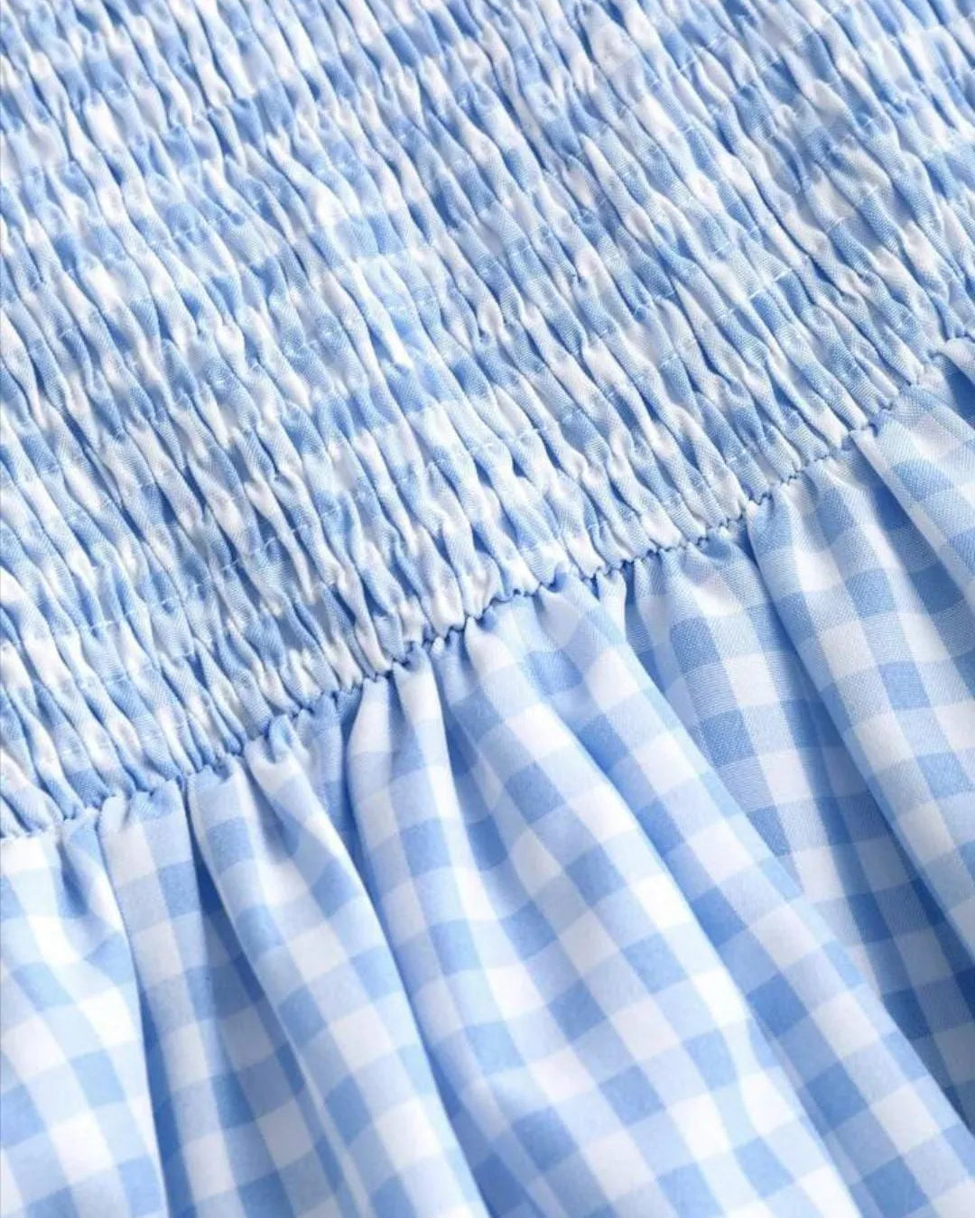 Blue Gingham Ruffle Sleeve Peplum Top with Front Tie