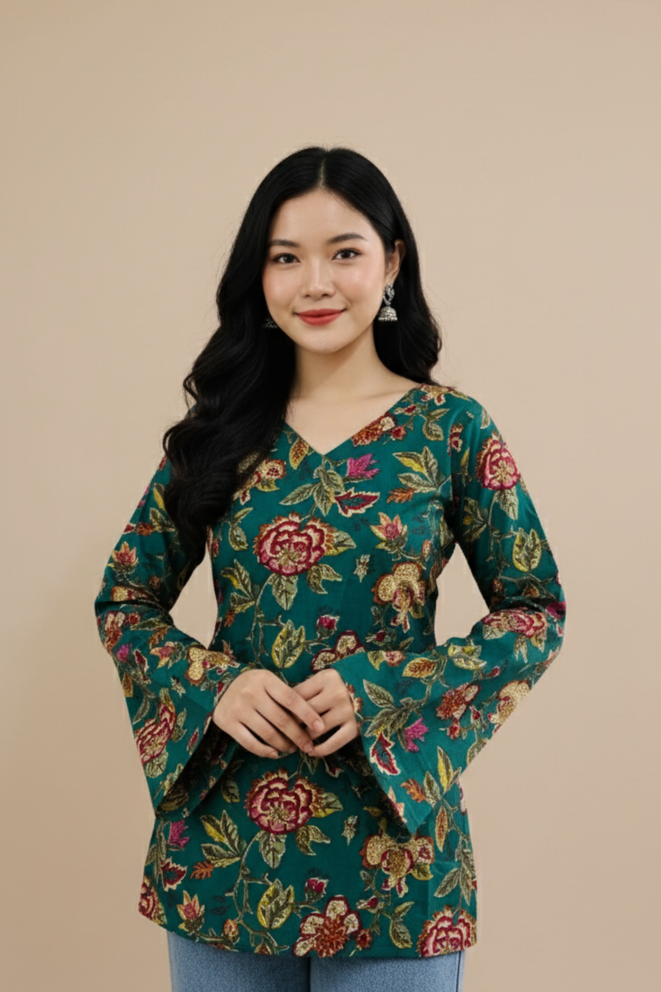 Cotton Bell Sleeves Back Crisscross design Short Kurtii