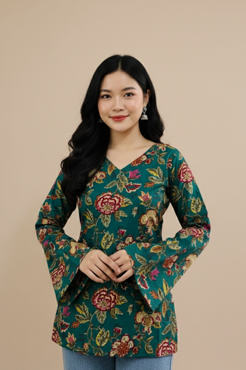 Cotton Bell Sleeves Back Crisscross design Short Kurtii