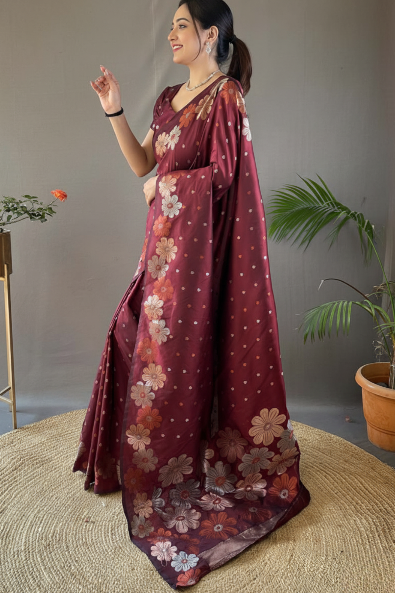 Velvet Maroon Soft Banarasi Silk Saree