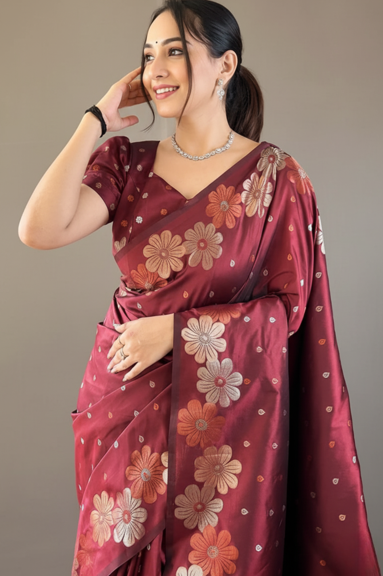Velvet Maroon Soft Banarasi Silk Saree