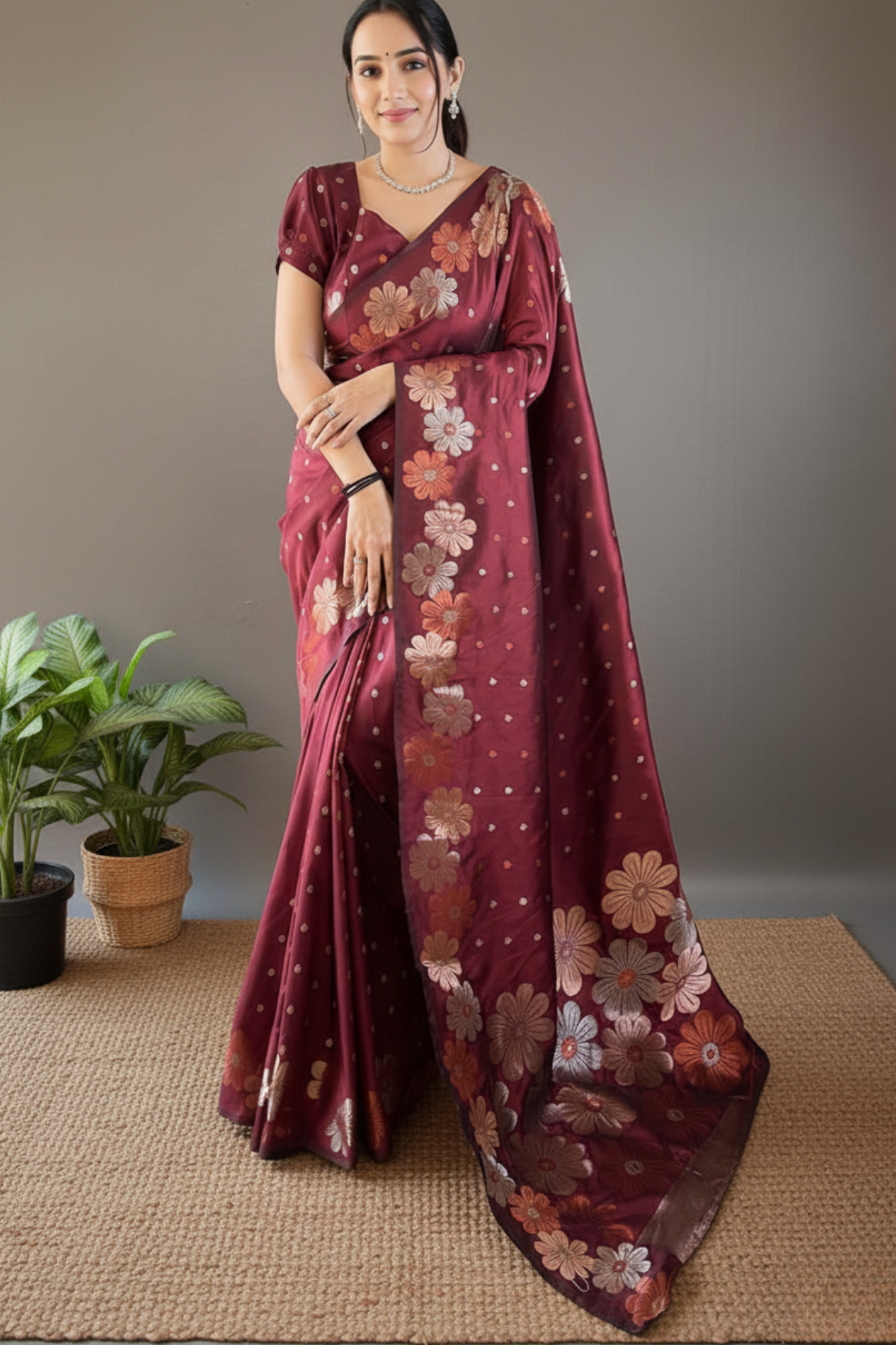 Velvet Maroon Soft Banarasi Silk Saree