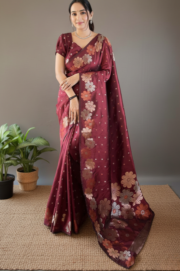 Velvet Maroon Soft Banarasi Silk Saree