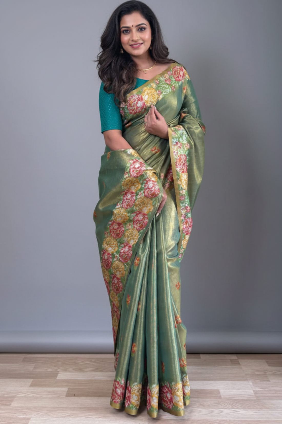 Mineral Green Tissue Silk Saree