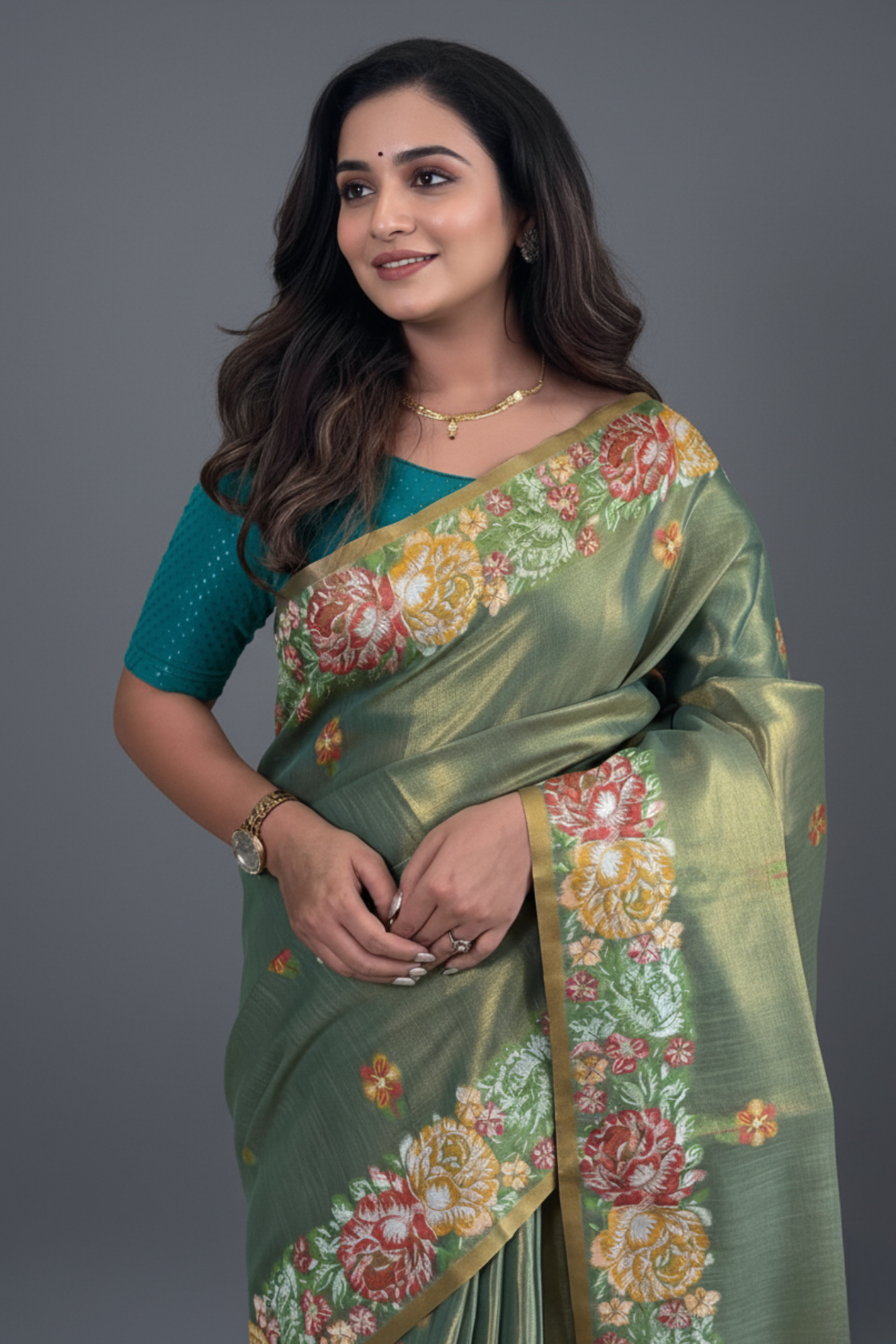 Mineral Green Tissue Silk Saree