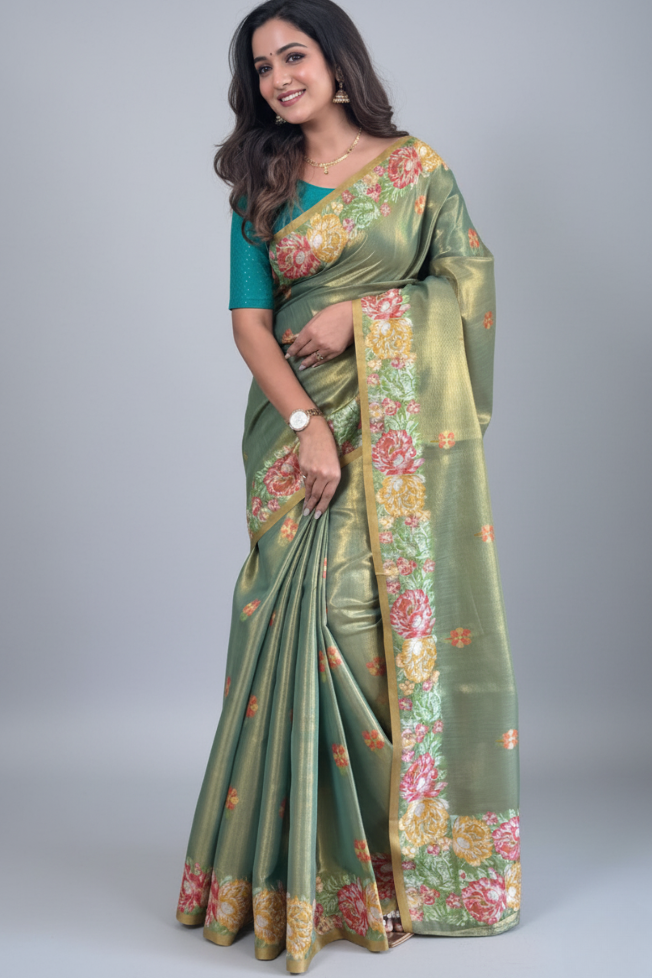 Mineral Green Tissue Silk Saree