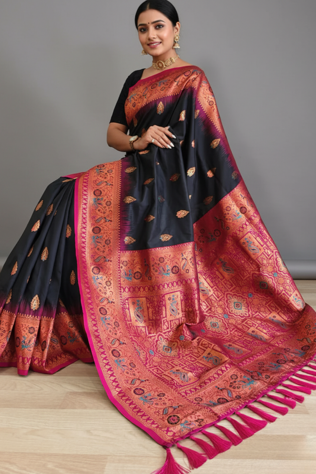 Eerie Black Zari Woven Banarasi Silk Saree