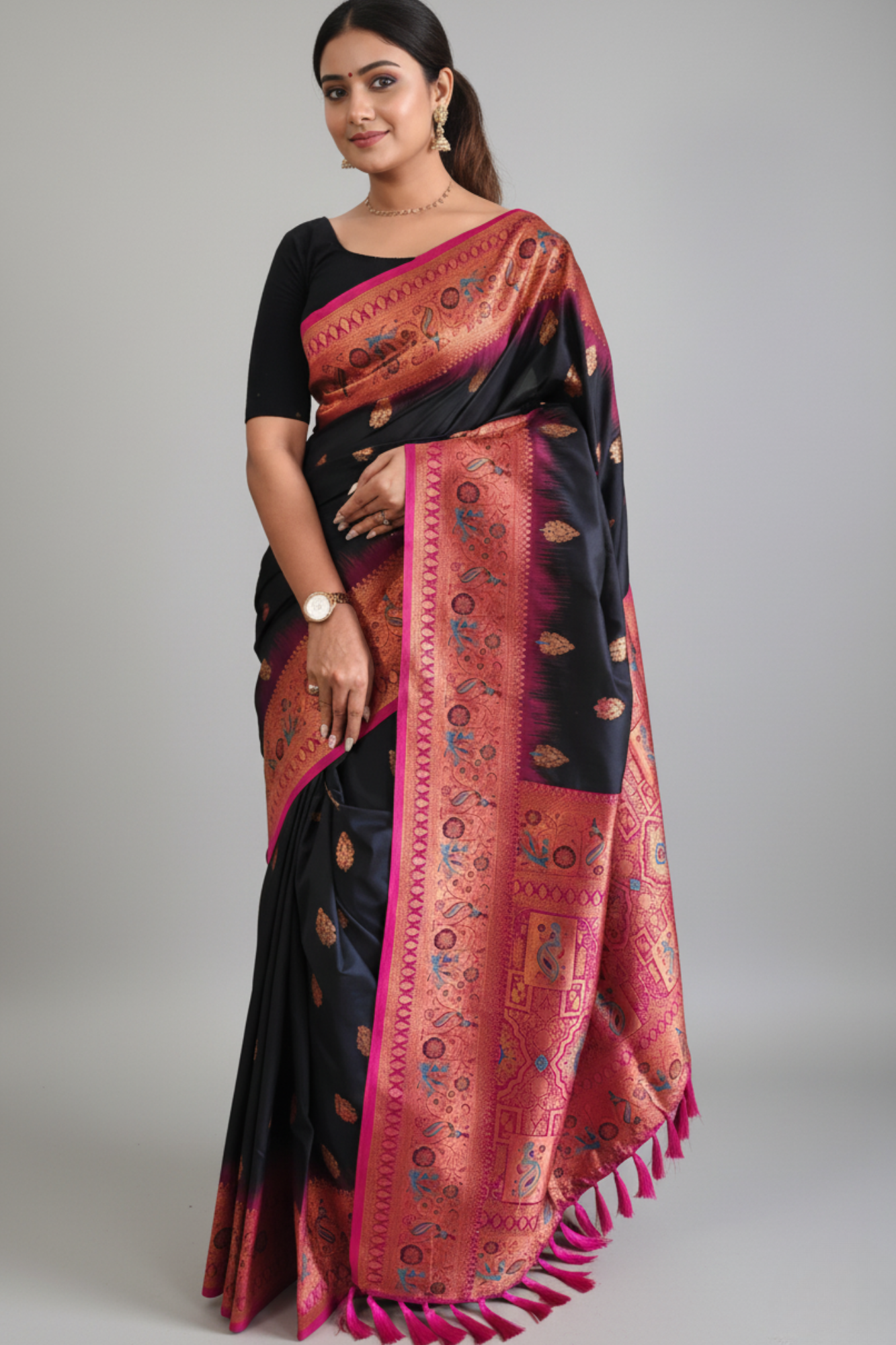 Eerie Black Zari Woven Banarasi Silk Saree