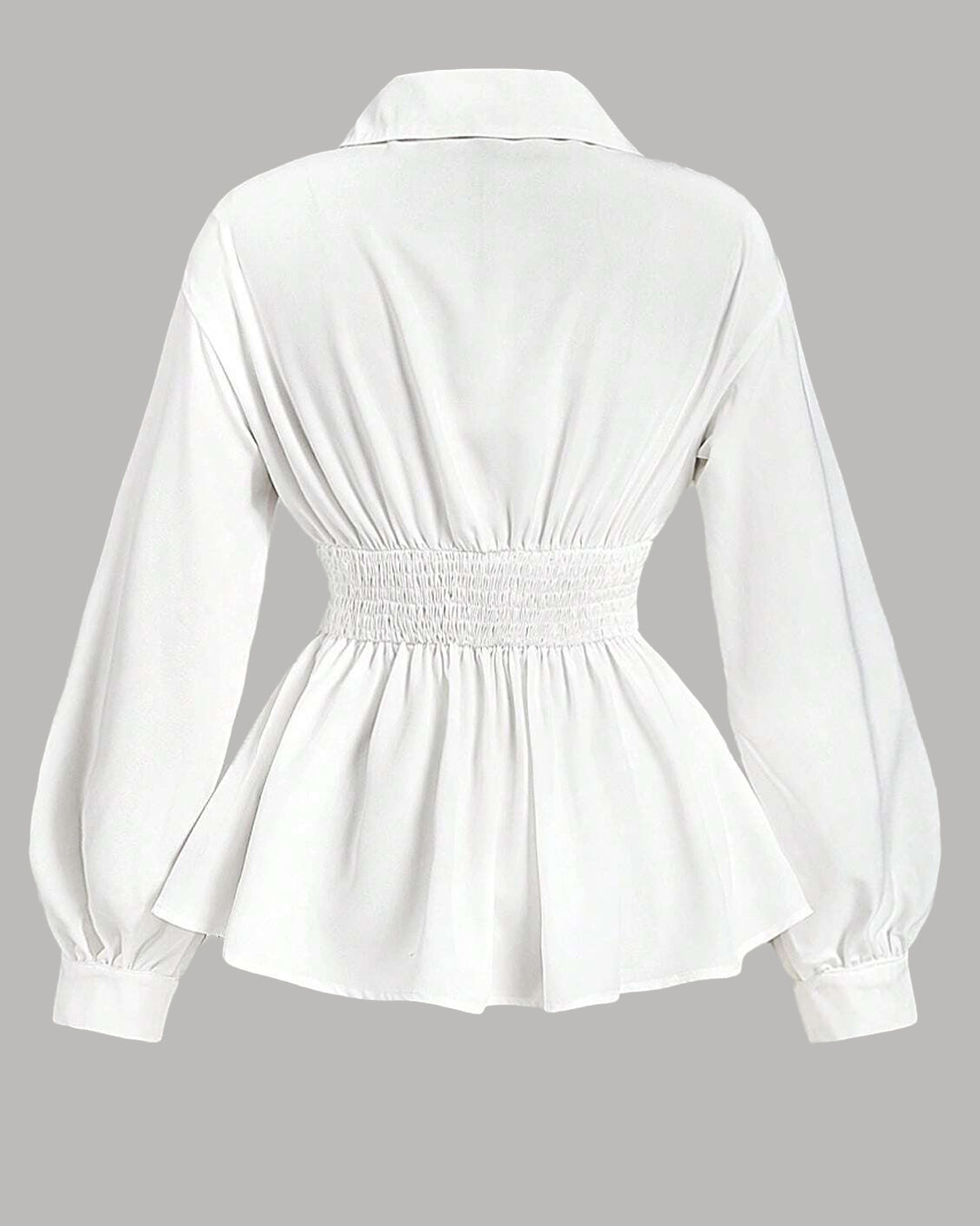 White Ruched Waist Full Sleeve Top