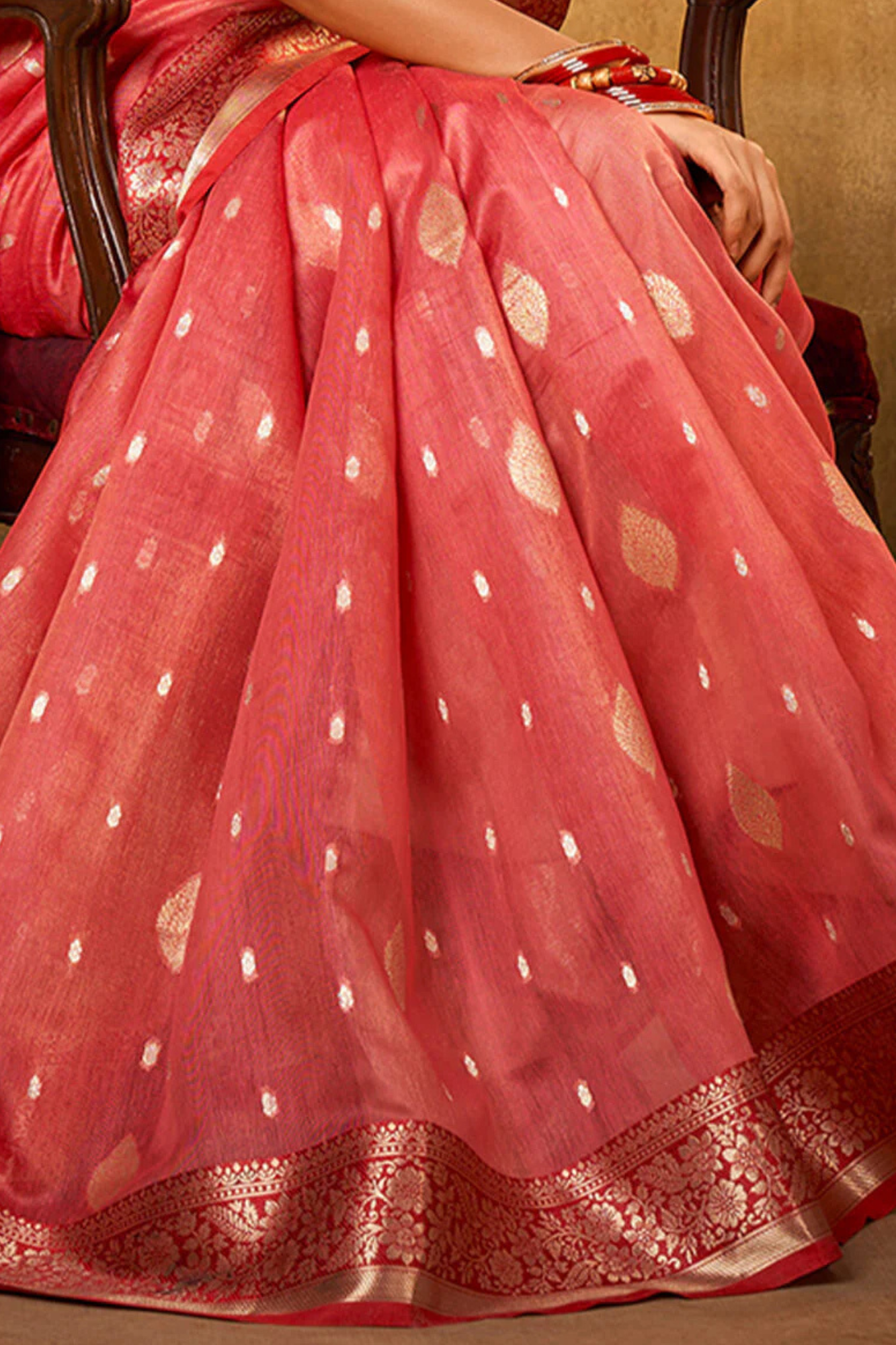 Pastel Red Banarasi Silk Saree