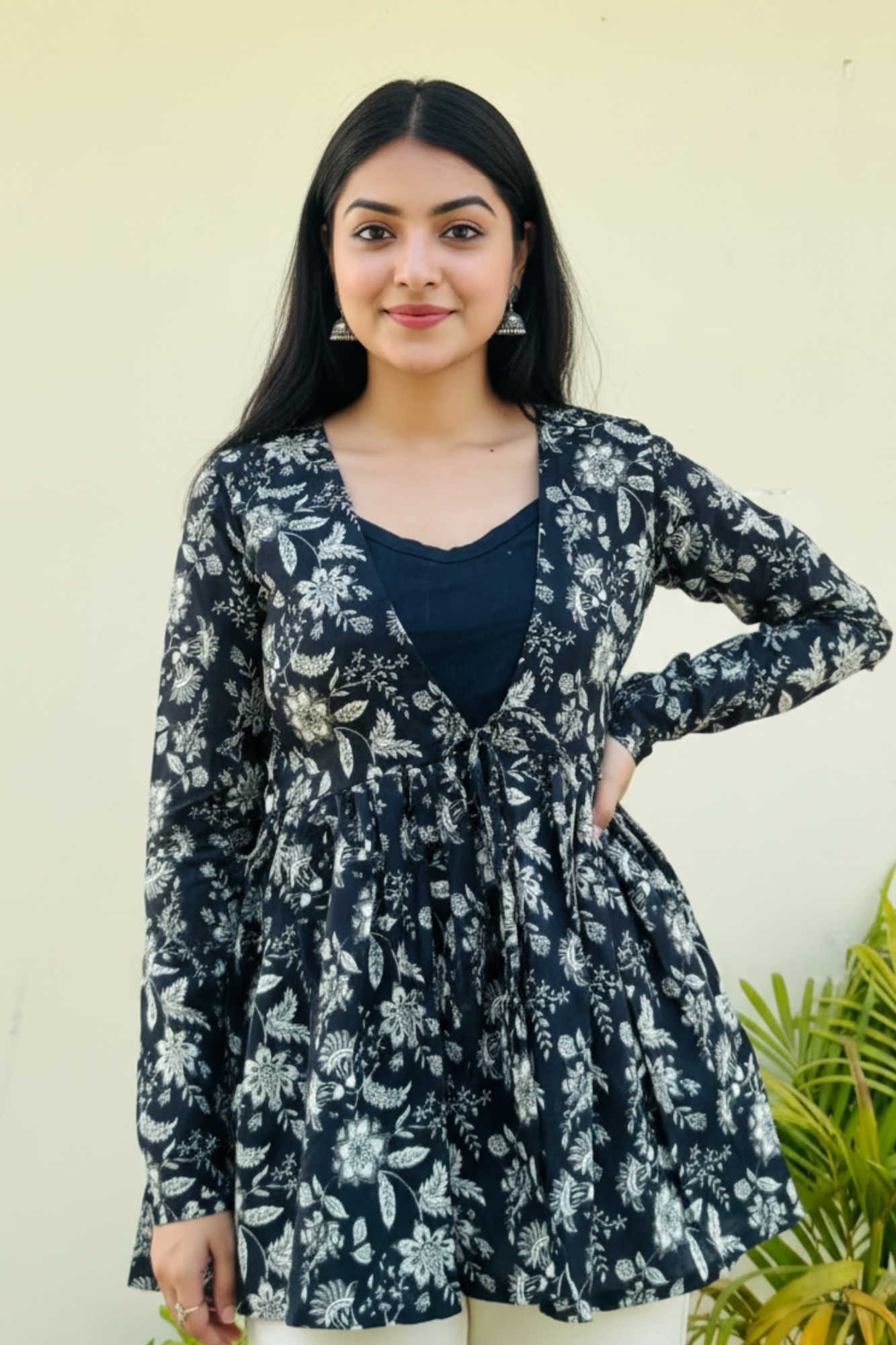 Cotton Flared Black Shrug Kurti