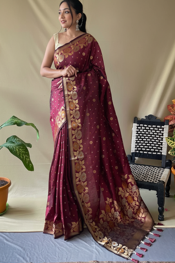 Rich Maroon Soft Banarasi Silk Saree