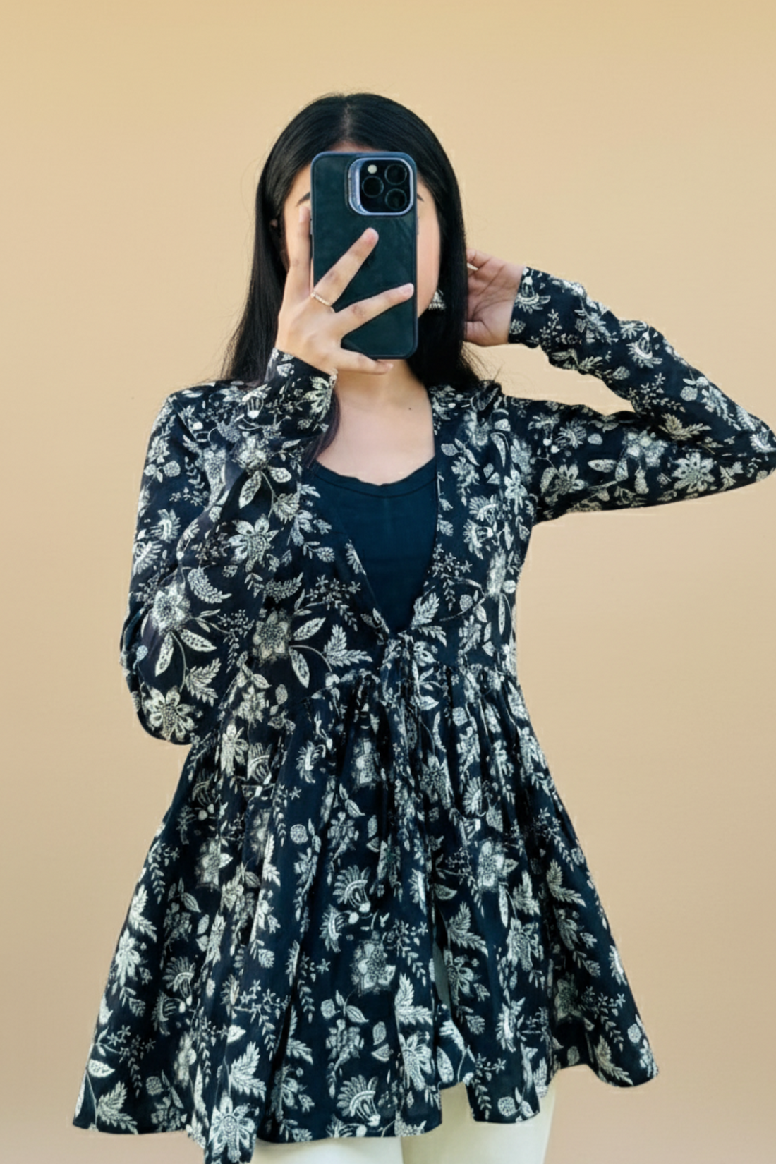 Cotton Flared Black Shrug Kurti