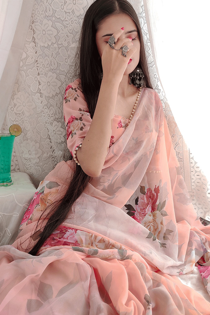 Georgette Pearl Lace Saree Wedding Party 2025