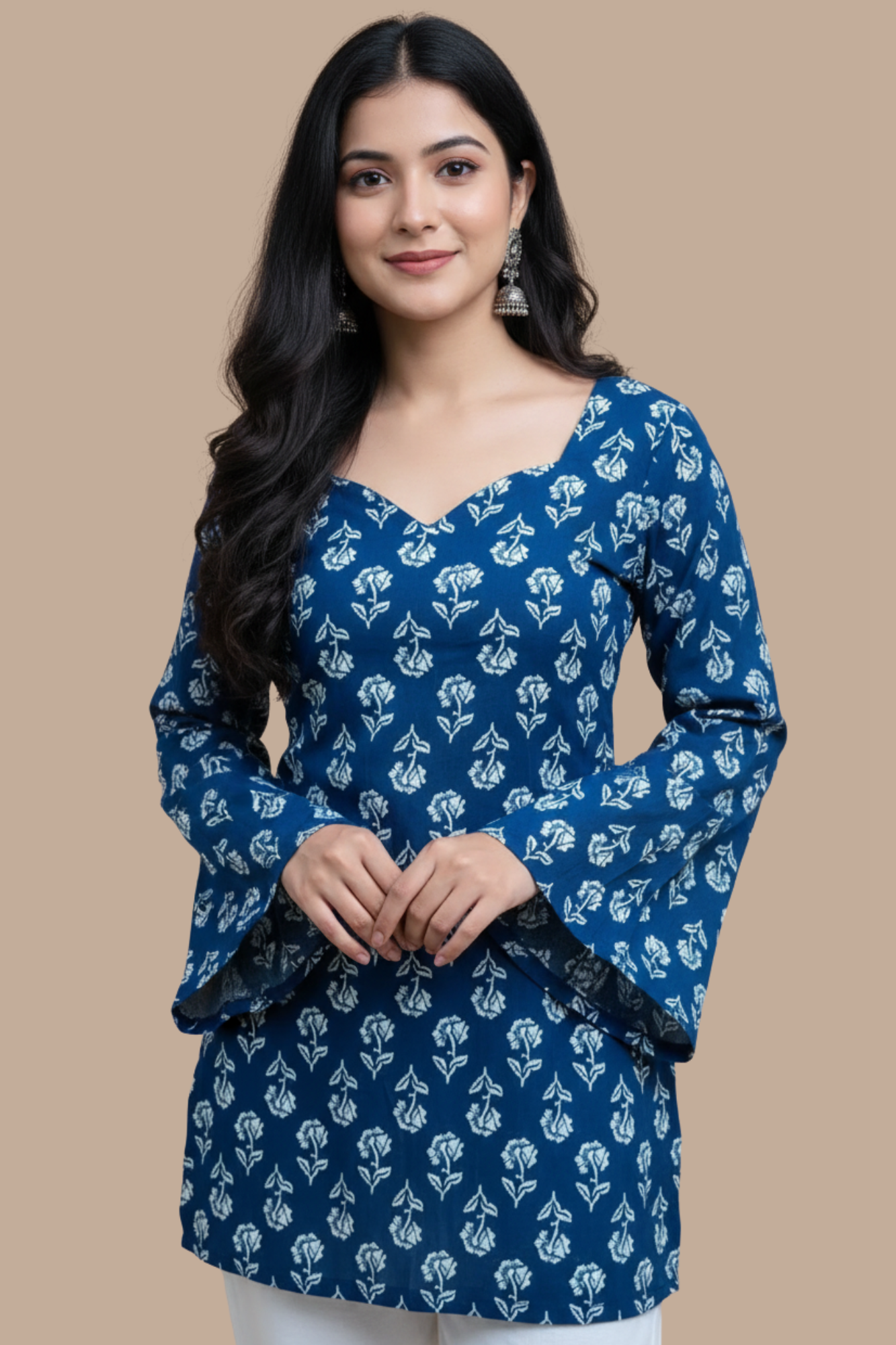 Cotton Square Neck Corset Back Short Kurti