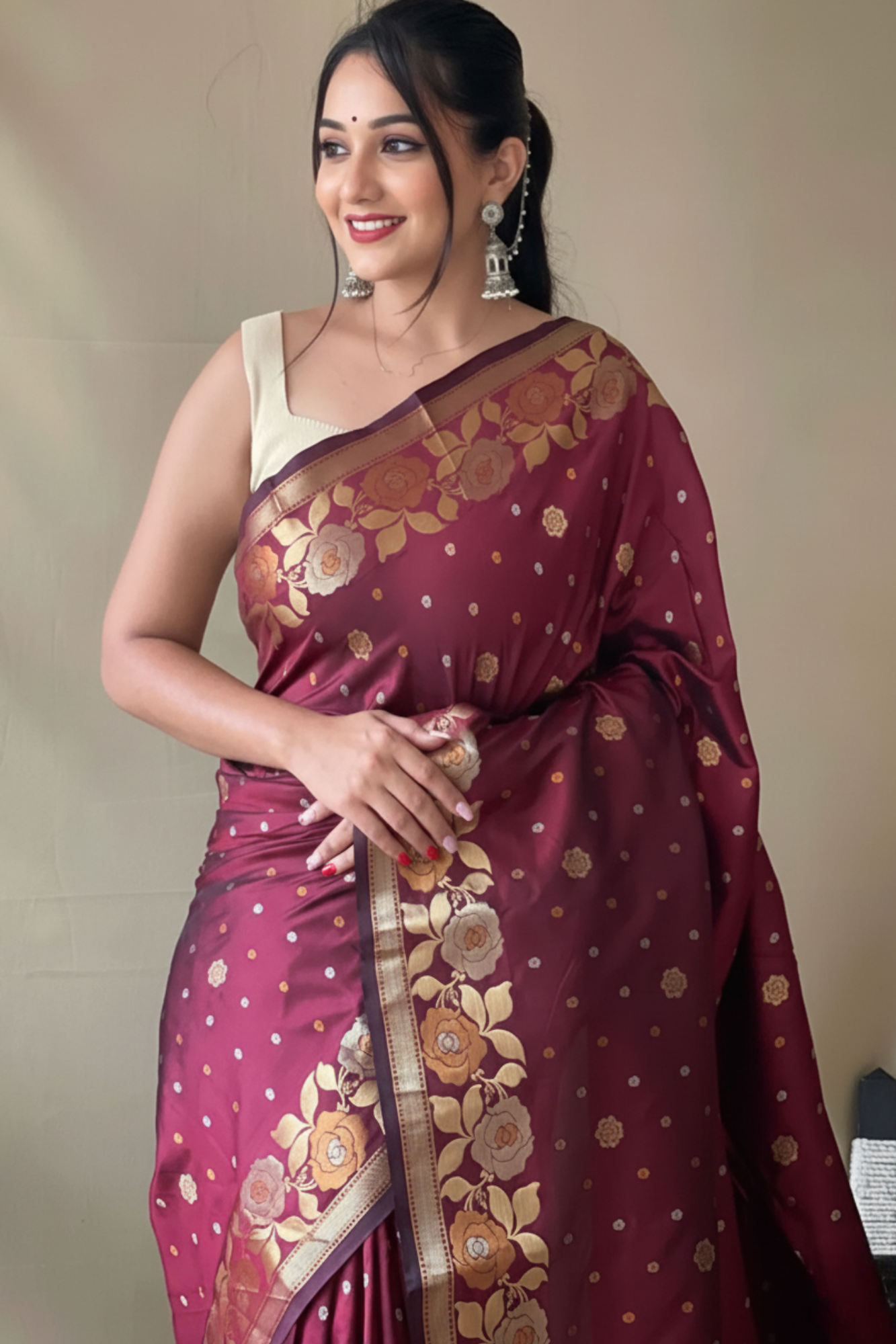 Rich Maroon Soft Banarasi Silk Saree
