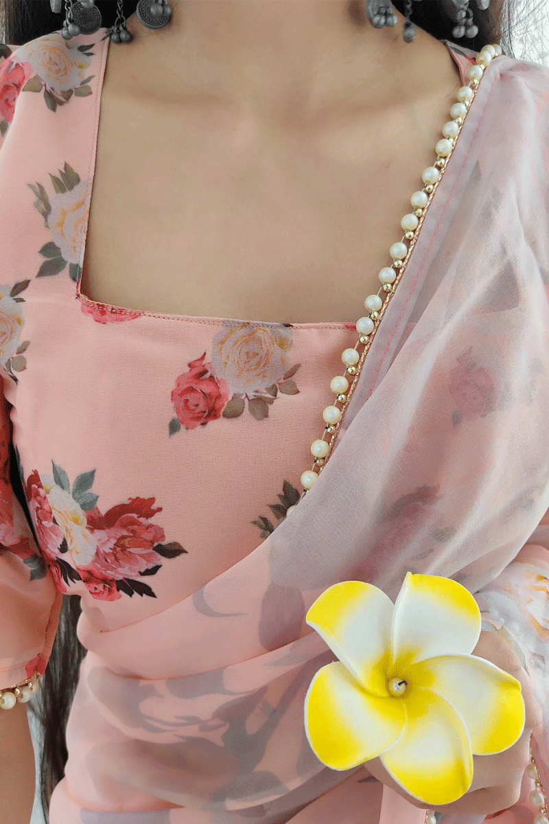 Georgette Pearl Lace Saree Wedding Party 2025