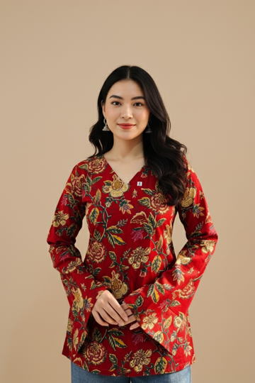 Cotton Bell Sleeves Back Crisscross design Short Kurti