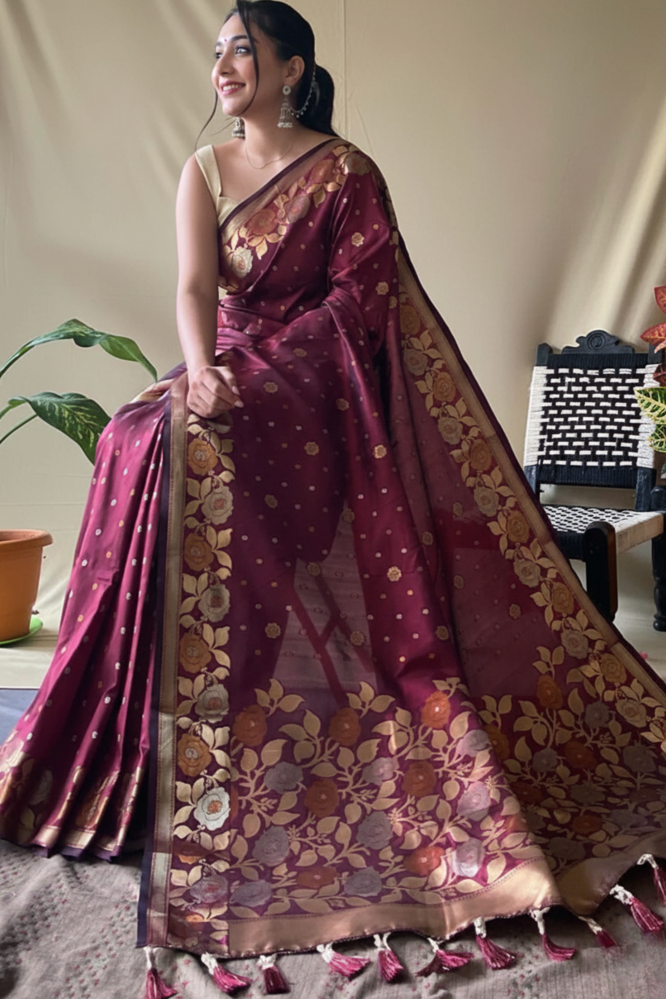Rich Maroon Soft Banarasi Silk Saree