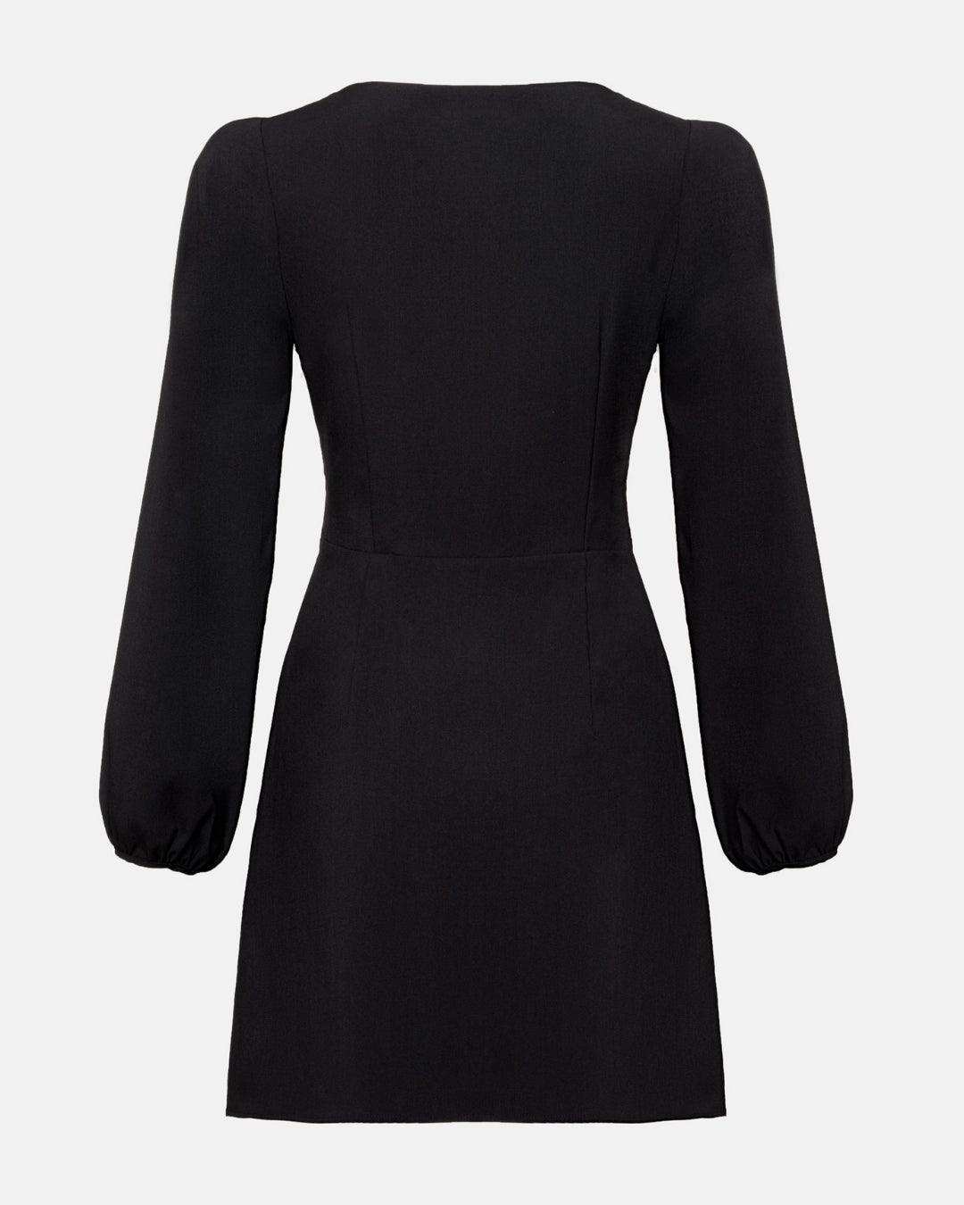 Black Lantern Sleeve Square Neck Slit Mini Dress