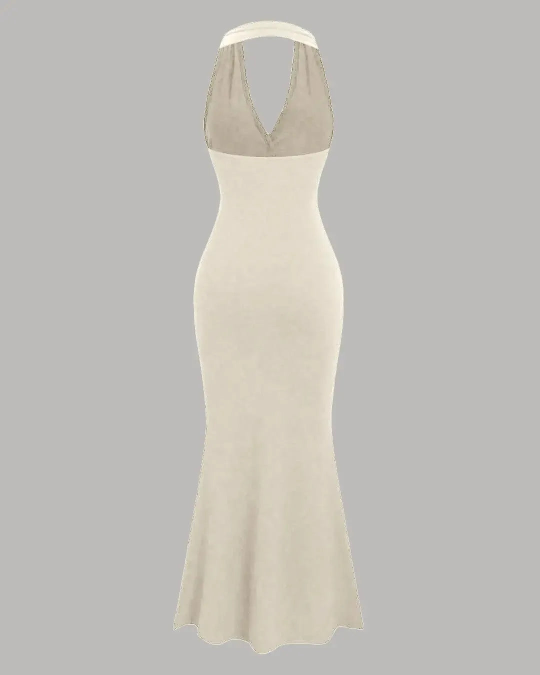 Solid Color Halter Backless Beige Mermaid Dress