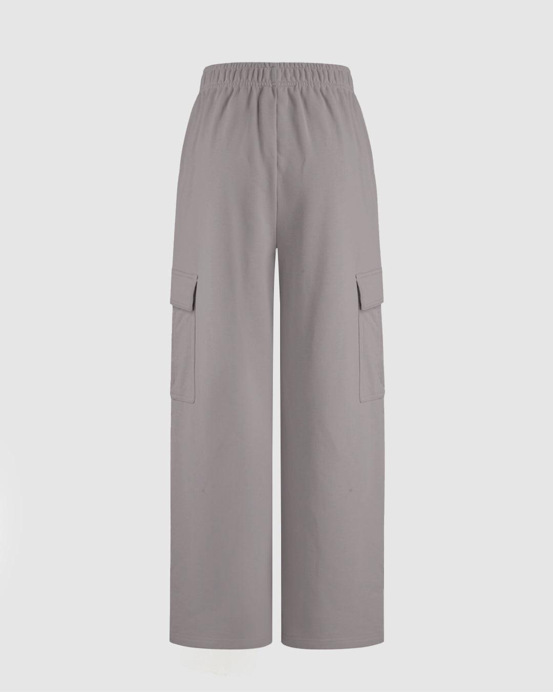 Terry Mid Rise Elastic Waist Wide Leg Trousers