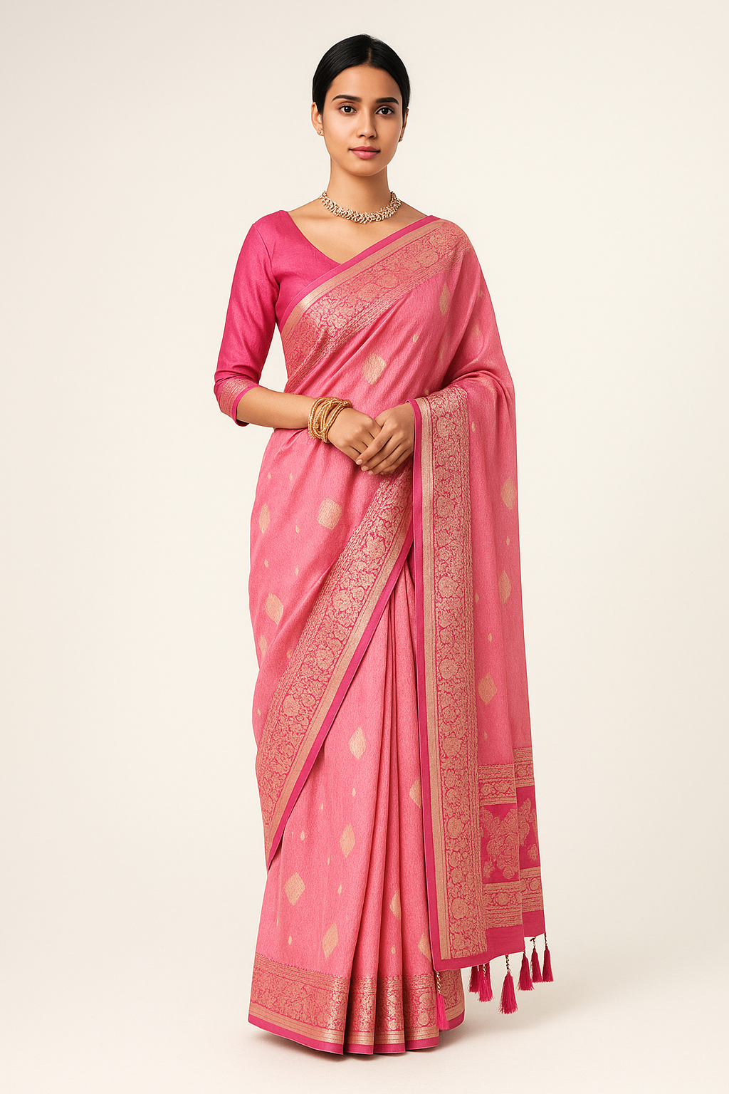 Drezyy's Sherbet Pink Banarasi Silk Saree
