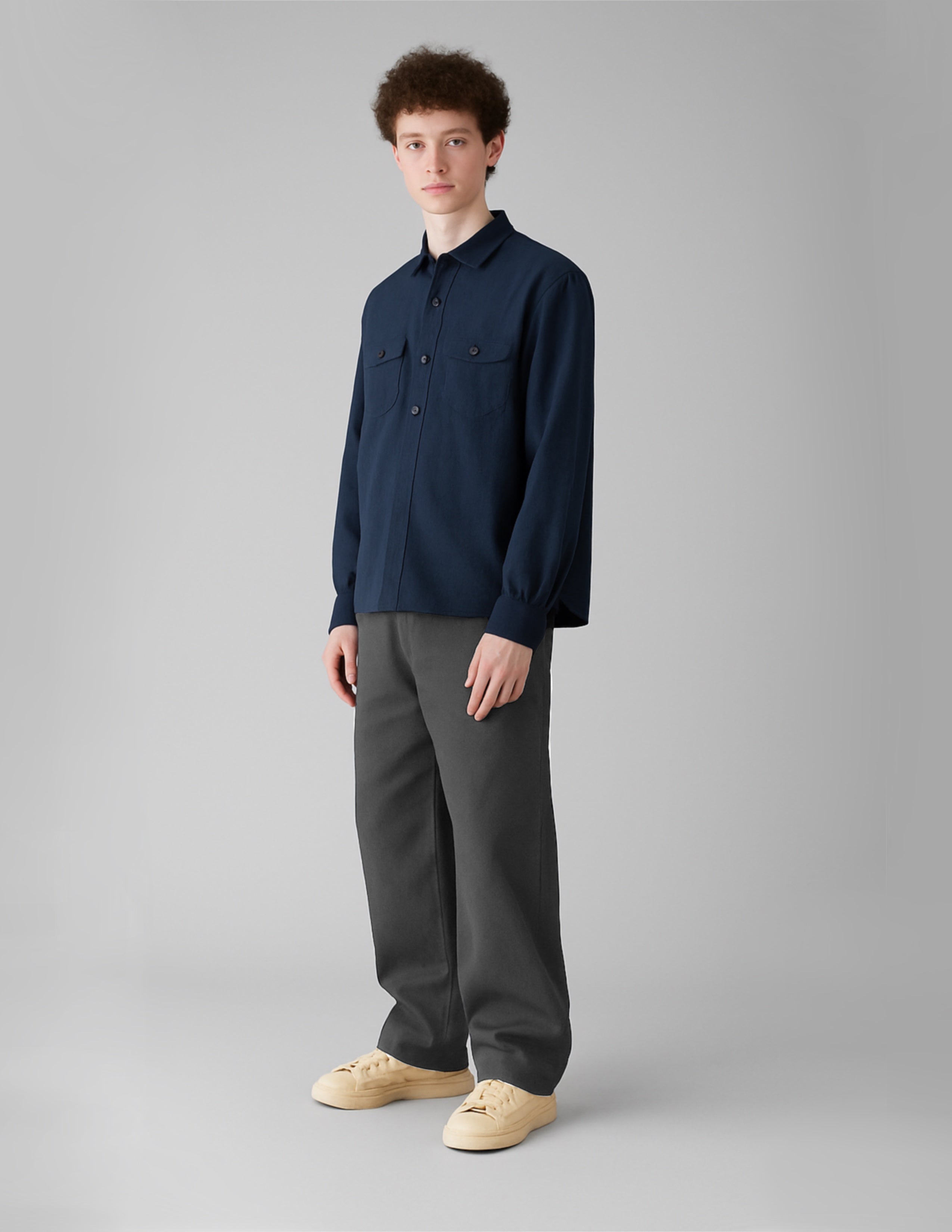 Grey Cotton Straight Fit Trousers