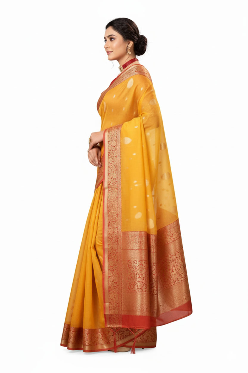 Squash Yellow Banarasi Silk Saree
