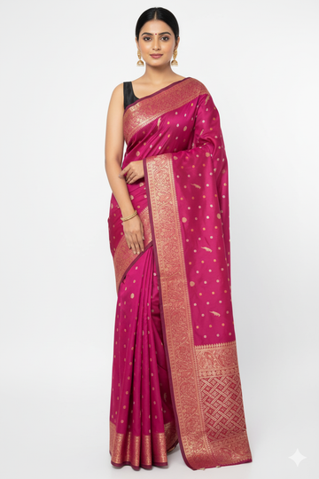 Dark Carnation Pink Banarasi Saree: Timeless Elegance