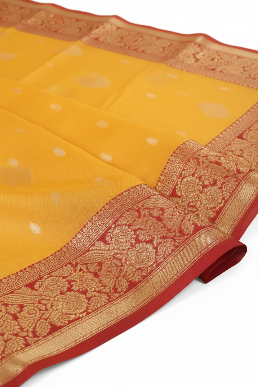 Squash Yellow Banarasi Silk Saree