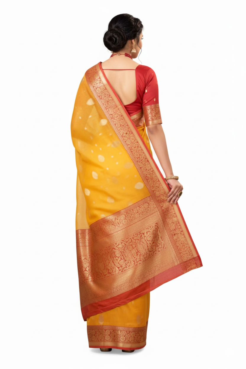 Squash Yellow Banarasi Silk Saree