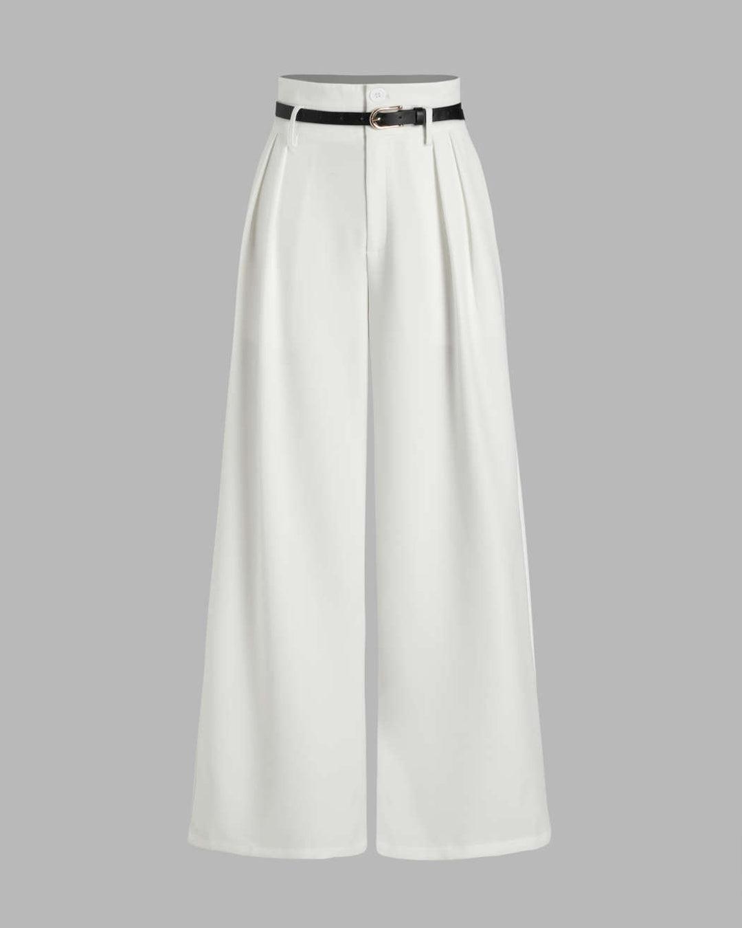 High Waist Pleated Trousers In White