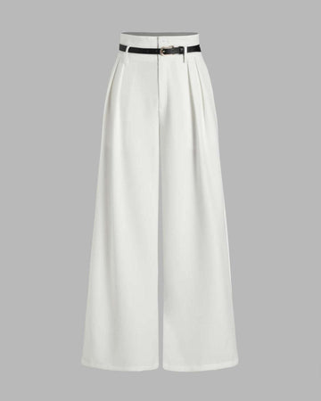 High Waist Pleated Trousers In White