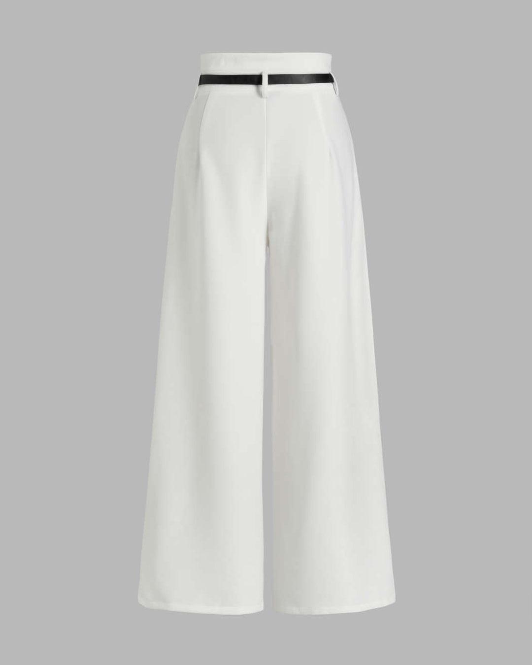 High Waist Pleated Trousers In White