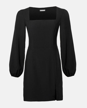 Black Lantern Sleeve Square Neck Slit Mini Dress