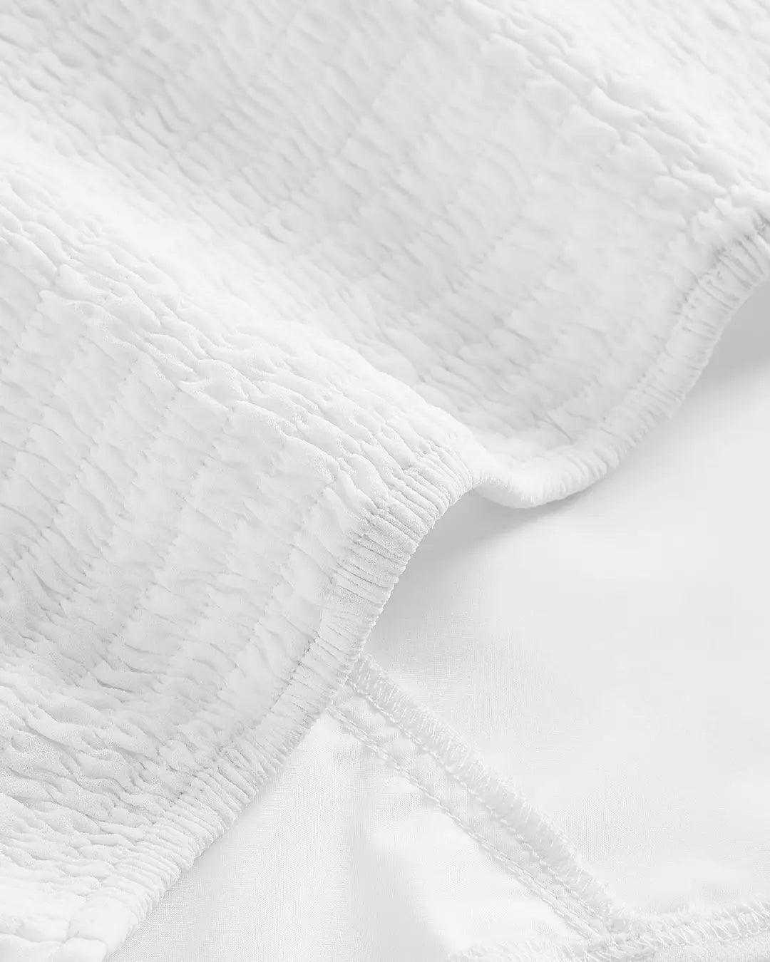 Square Neck Ruffle Trim Long Sleeve Top In White