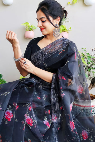 Party wear saree for unmarried girl Black