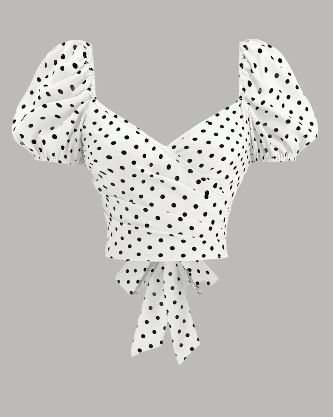 Polka Dot Puff Sleeve Wrap Ruffle Top