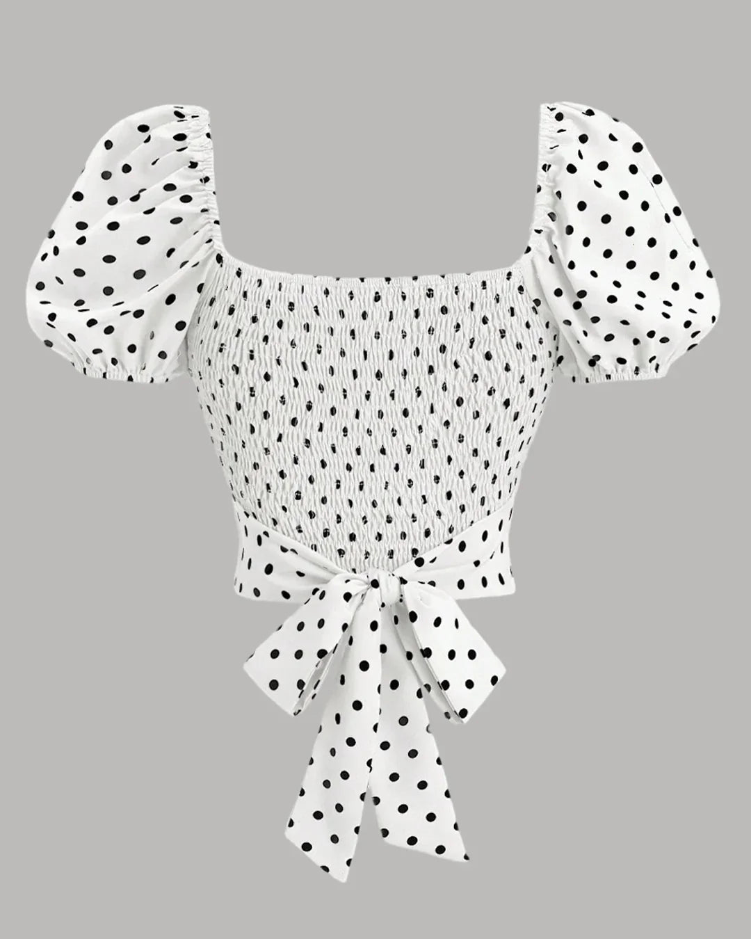 Polka Dot Puff Sleeve Wrap Ruffle Top