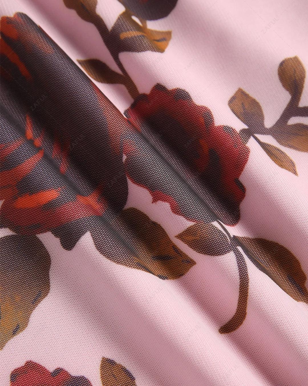 Rose Floral Cowl Neck Criss Cross Backless Sheath Party Dress