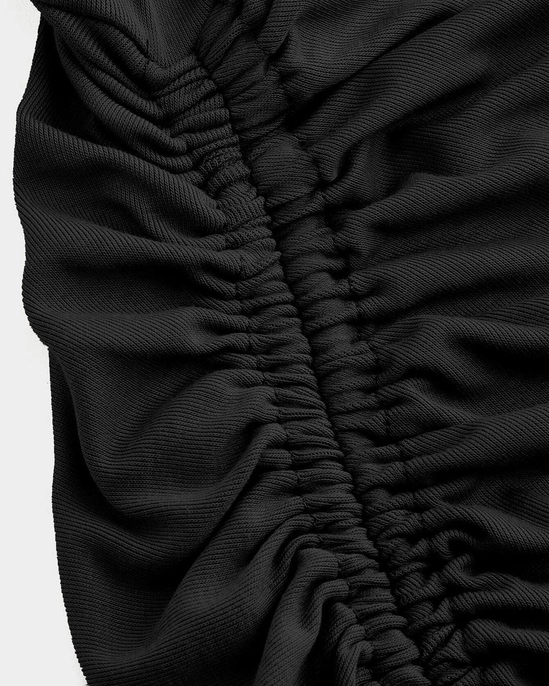 Ruched Halter Neck Backless Midi Dress in Black