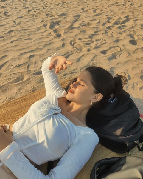 Corset Style Tie Around White Ribbed Full Sleeve Top