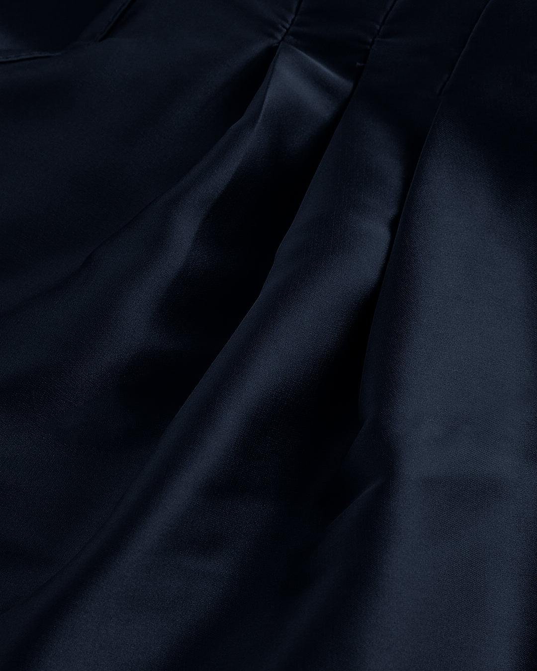 Solid Color Lantern Sleeve Top With Braided Tie Back Pleated in Navy Blue