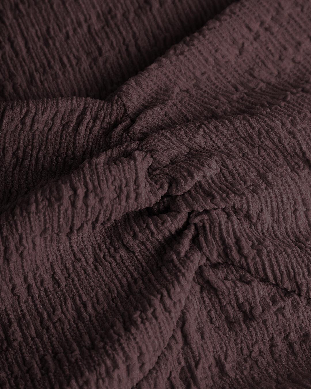 Solid Color Textured Heart Neck Flare Sleeve Casual Long Sleeve Top In Brown