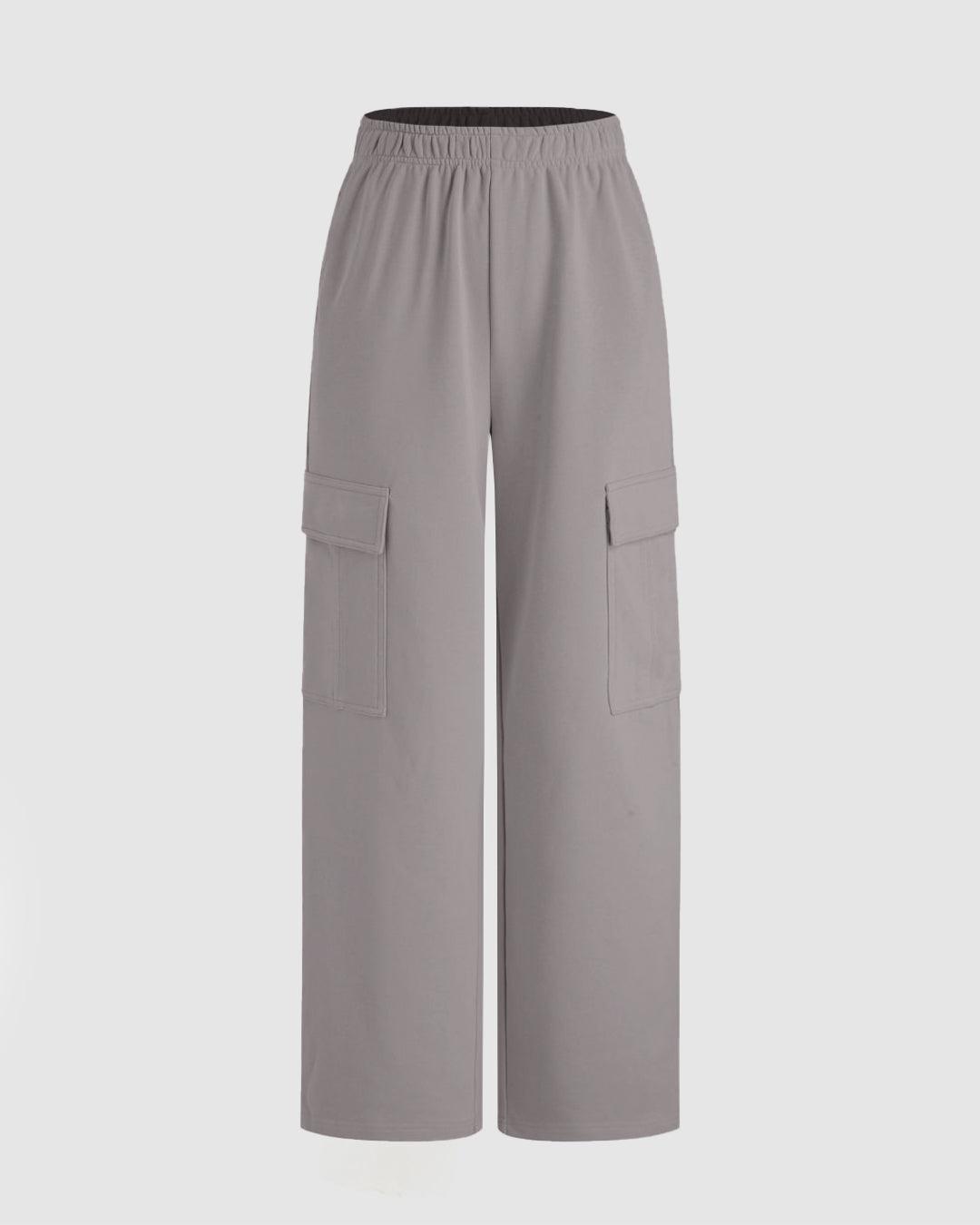 Terry Mid Rise Elastic Waist Wide Leg Trousers