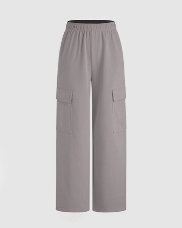 Terry Mid Rise Elastic Waist Wide Leg Trousers