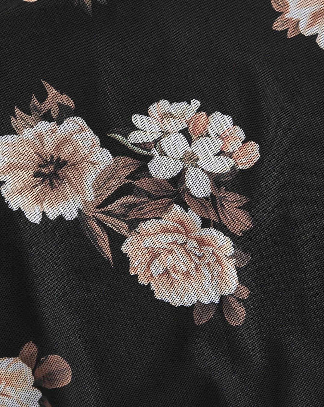 Black Floral V-Neck Bow-Tie Midi Dress