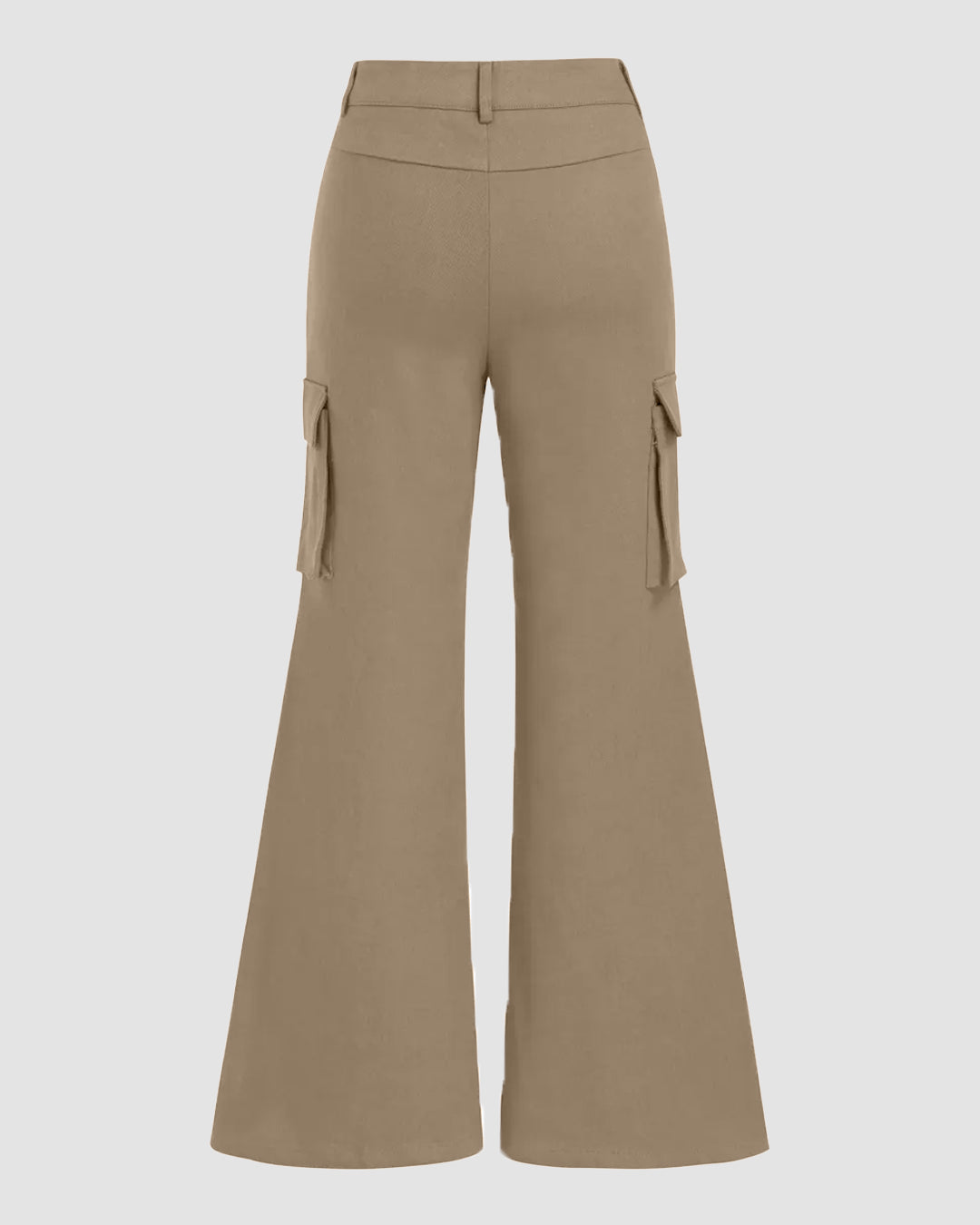High-Waist Flared Women Cargo Trousers with Side Pockets in Latte