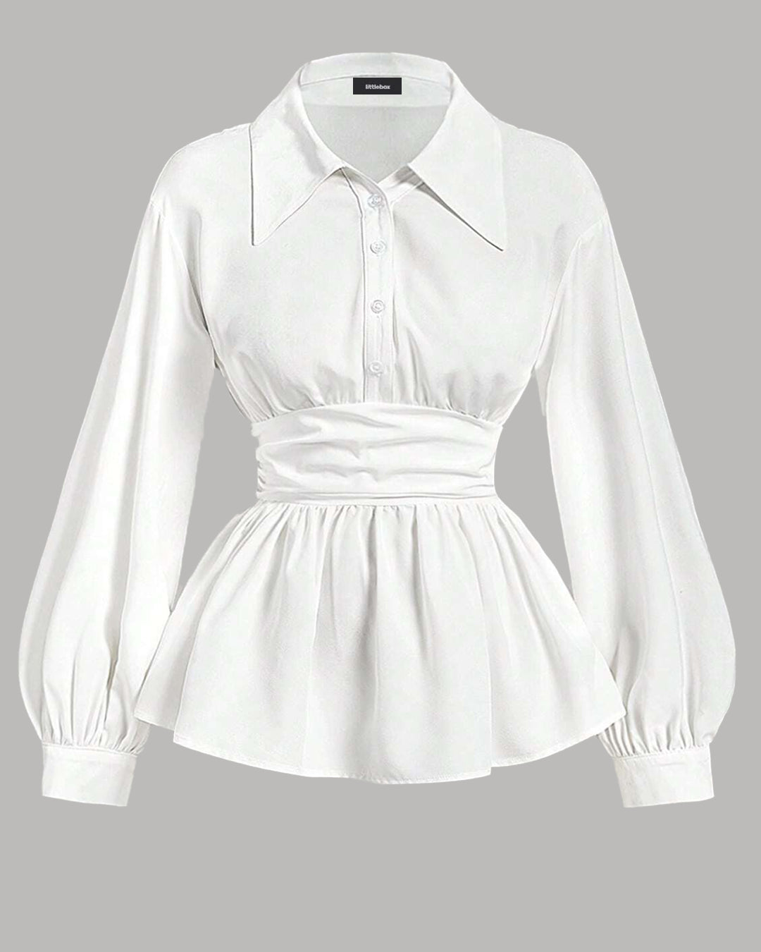 White Ruched Waist Full Sleeve Top